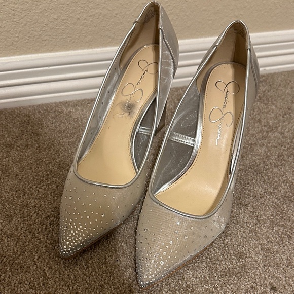 Jessica Simpson Silver Mesh Jewel Women's Heels - Picture 3 of 10